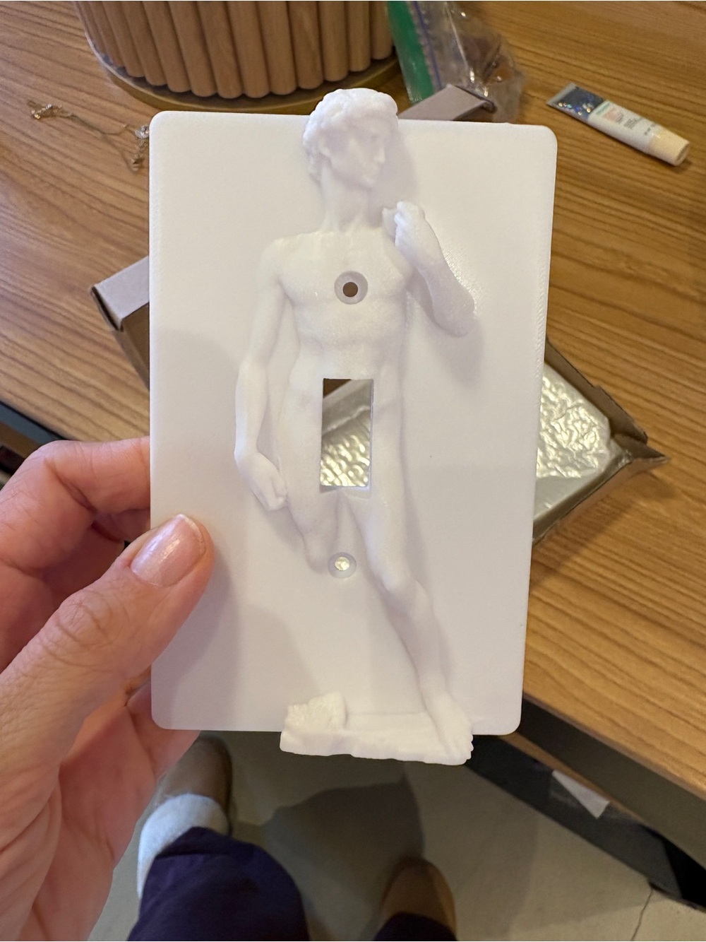 White Sculptural David Light Switch Cover Plate - Home Art